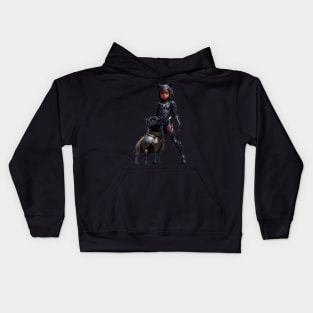 Black Pug Puppy in Gold Armor and Heroic African Princess Kids Hoodie